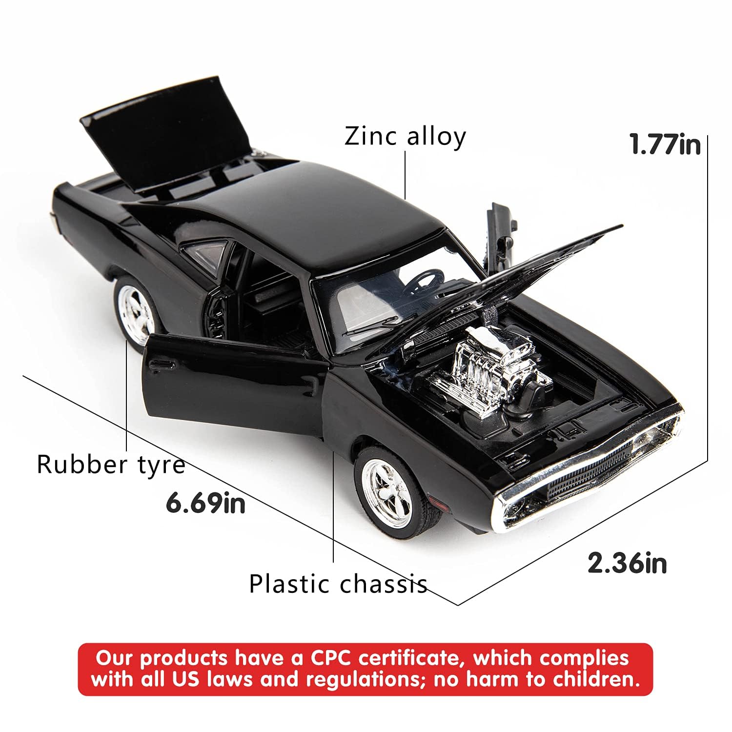 FEXXA 1:32 Scale Exclusive Alloy Metal Pull Back Die-cast Car Model with Sound Light Mini Auto Toy for Kids Metal Model Toy Car with Sound and Light? (Fast & Furious 7-Black) - Image 3