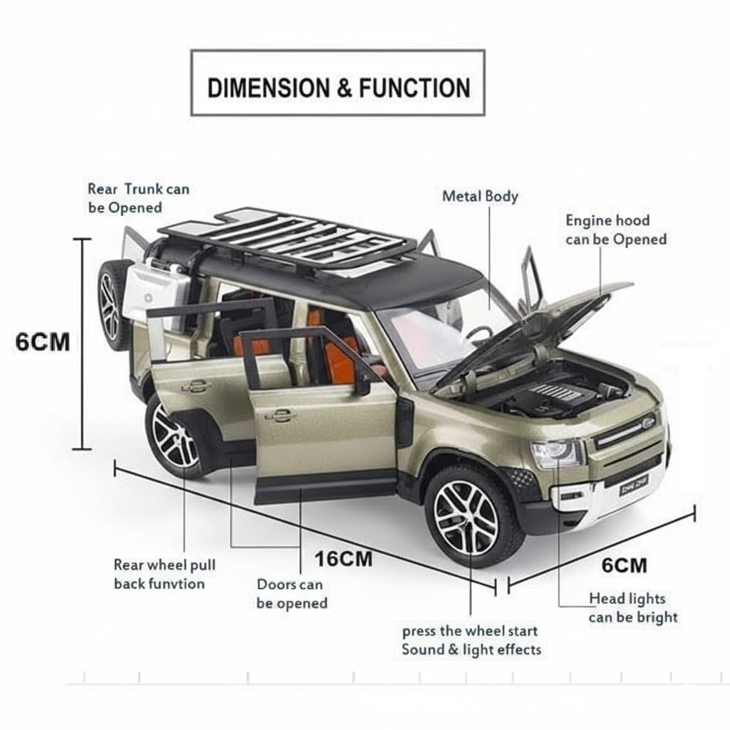 Umadiya® Range Rover Defender 1:32 Scale Model Car Exclusive Alloy Metal Pull Back Die-cast Car Metal Pullback Toy car with Openable Doors & Light Music Best Gifts Toys Kids【Colors as Per Stock】 - Image 3