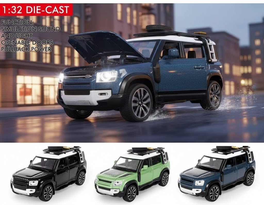 Umadiya® Range Rover Defender 1:32 Scale Model Car Exclusive Alloy Metal Pull Back Die-cast Car Metal Pullback Toy car with Openable Doors & Light Music Best Gifts Toys Kids【Colors as Per Stock】 - Image 4