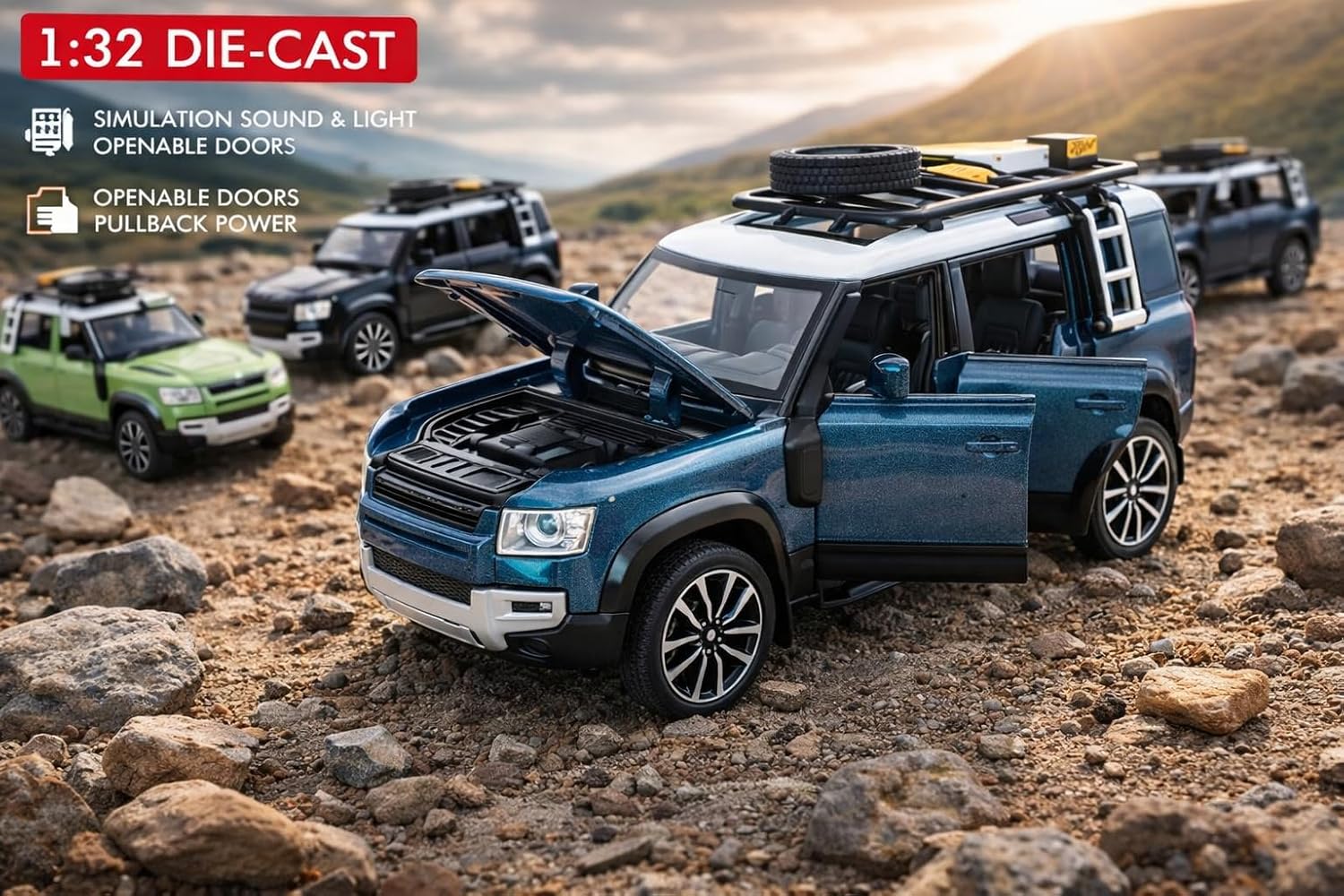 Umadiya® Range Rover Defender 1:32 Scale Model Car Exclusive Alloy Metal Pull Back Die-cast Car Metal Pullback Toy car with Openable Doors & Light Music Best Gifts Toys Kids【Colors as Per Stock】 - Image 2