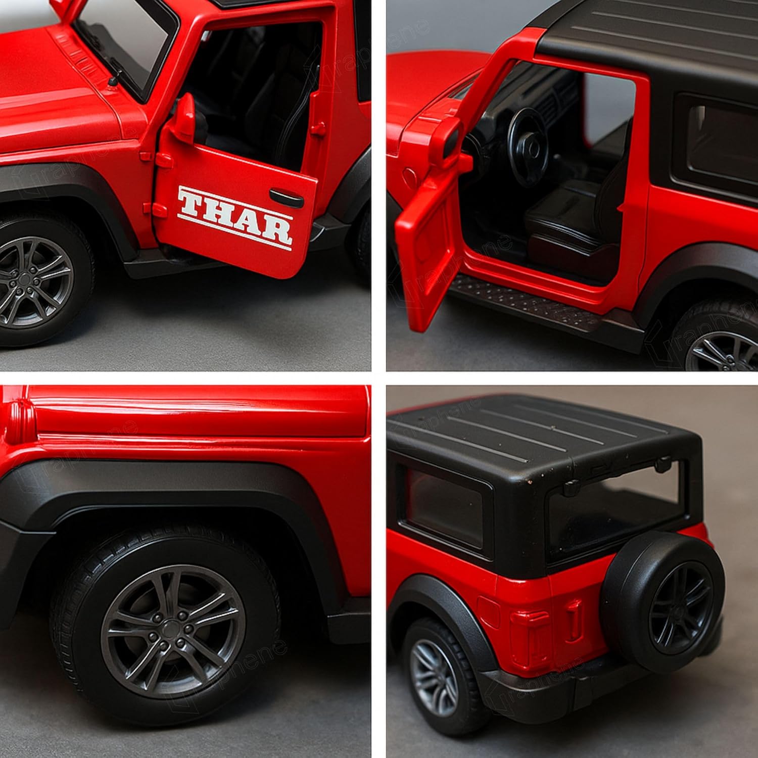 GRAPHENE 1:32 Scale DieCast Metal Toy Car Pull Back Action Openable Doors 4x4 Thar/Jeep Premium Car Toy Light Music for Kids Realistic Miniature Model Best Gift 2+yrs Girls Boys Random Colors - Image 4