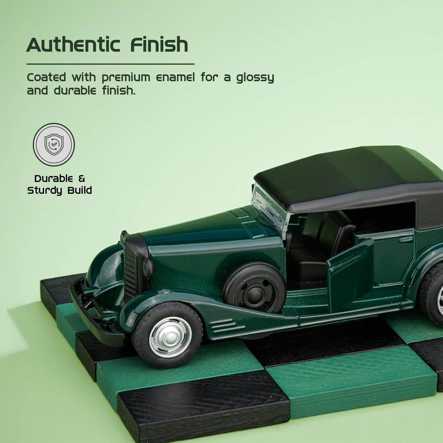 Amazon Brand – Metal Die Cast 1:37 Vintage Car with Top | Green | Collectible & Durable - Image 4